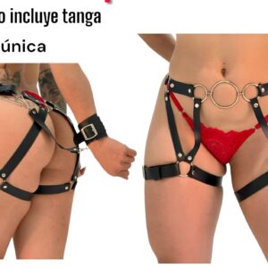 ARNÉS + ESPOSAS GINA (CUERINA) (NO INCLUYE TANGA
